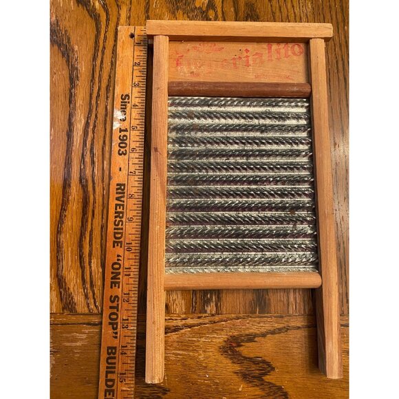 Vintage Wooden & Metal Washboard With Red Lettering - Picture 3 of 3